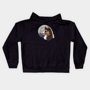 Tricolor Brown Border Collie with Night Sky Full Moon Kids Hoodie